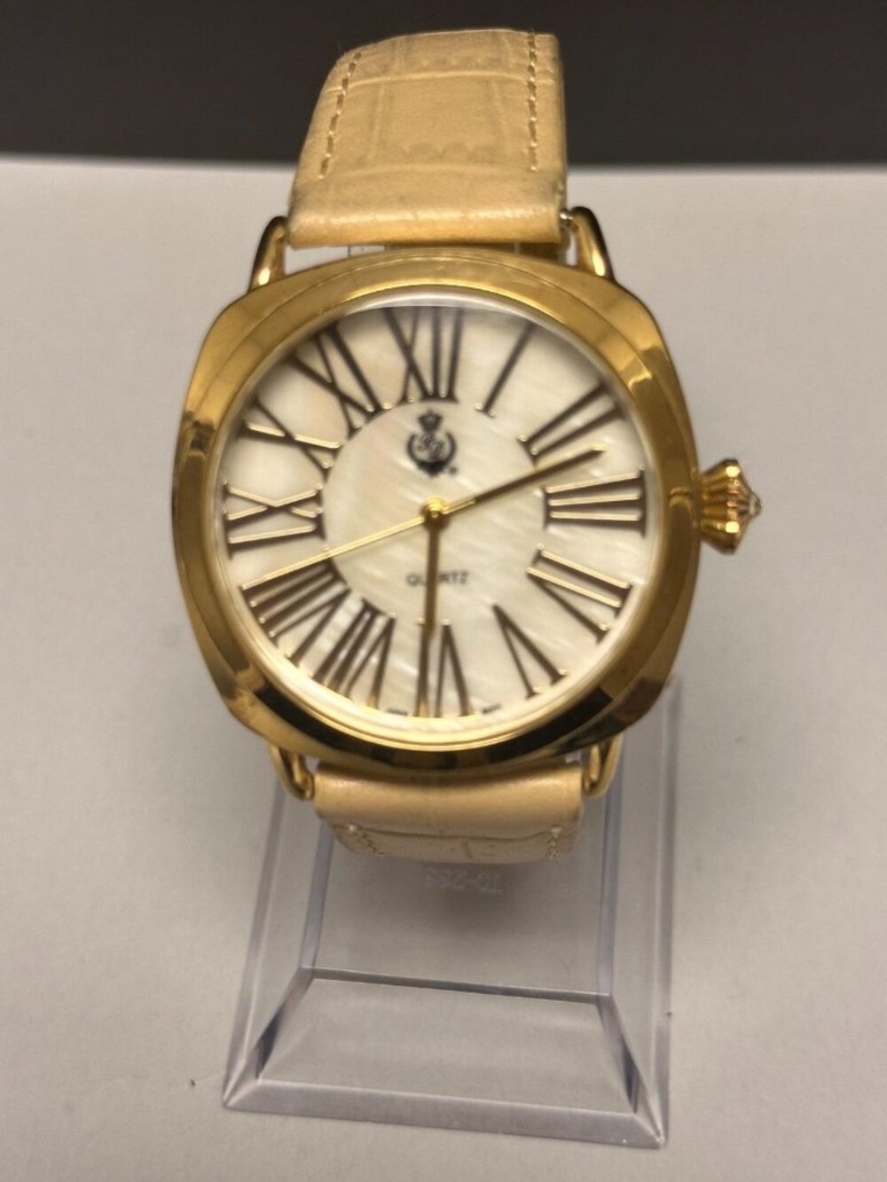 Premier Designs Watch Women Gold Tone Beige Leather Band New Battery 8"